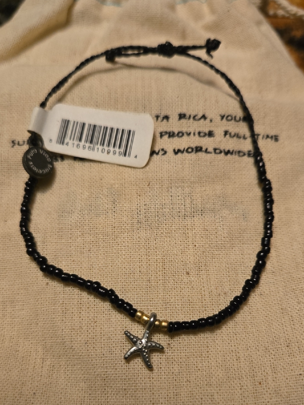 Pura Vida Black Beaded Bracelet with Starfish Charm